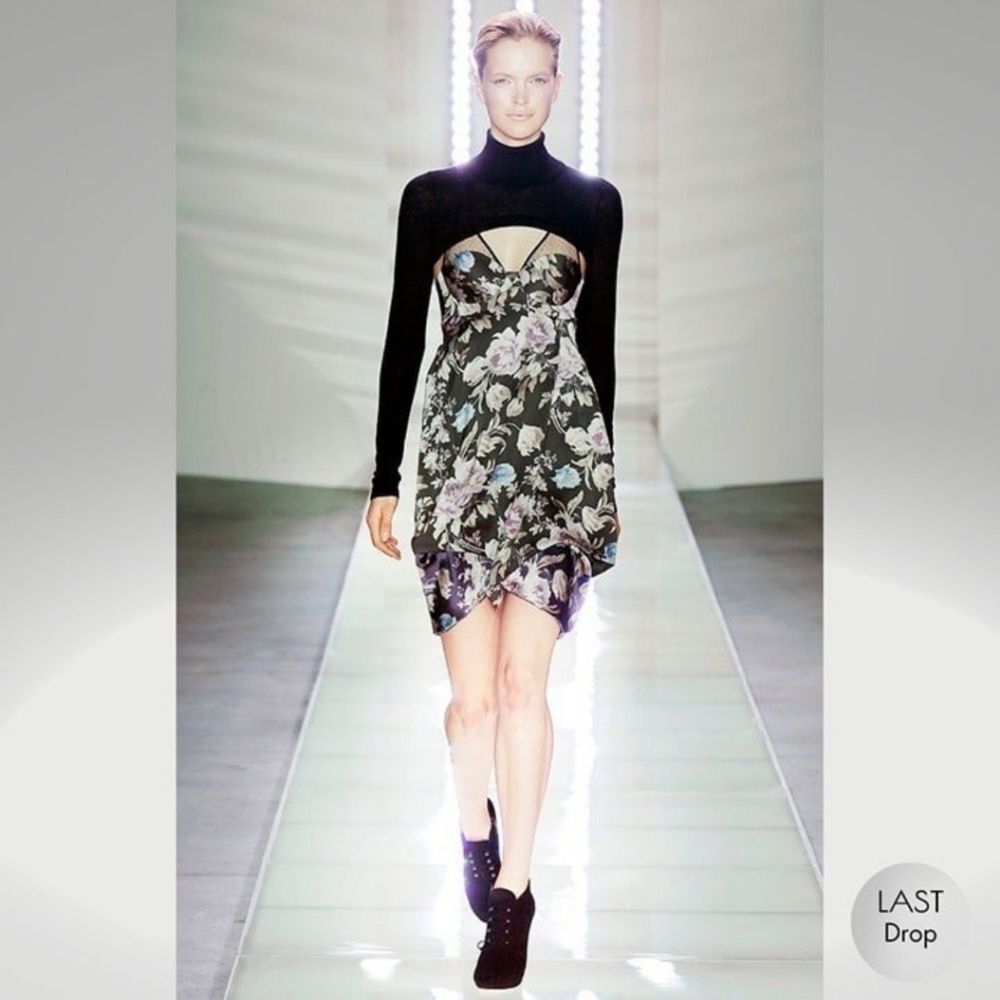 NEW Preen Black Runway Floral Silk Romantic Gothic Bustier Dress